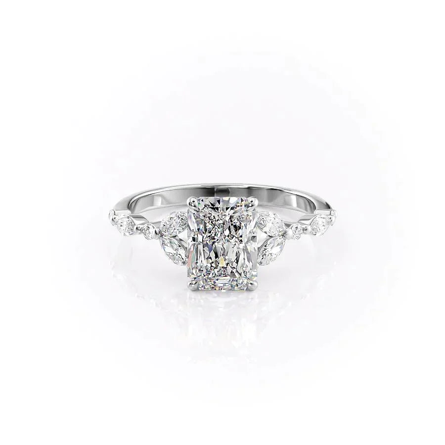 The Chelsea Set  With A 5 Carat Radiant 18K White Gold Moissanite