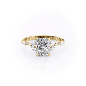 The Chelsea Set  With A 1.5 Carat Radiant 14K Yellow Gold Moissanite