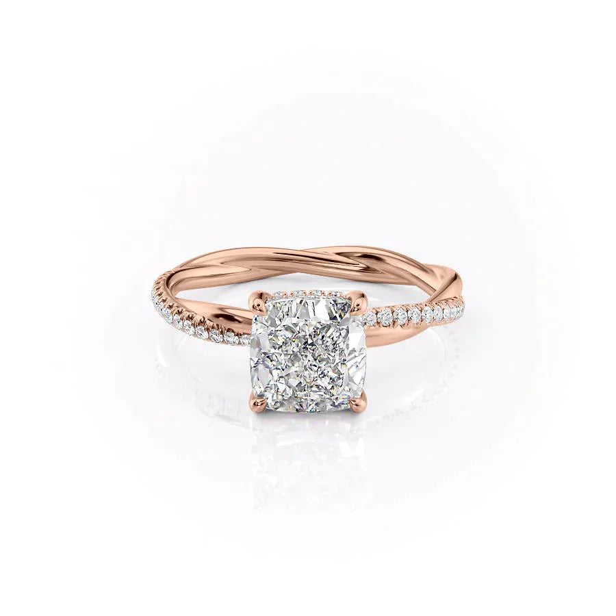 The Stacey Set With A 1 Carat Cushion 14K Rose Gold Lab Diamond
