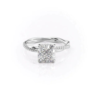 The Stacey Set With A 1 Carat Cushion 18K White Gold Lab Diamond