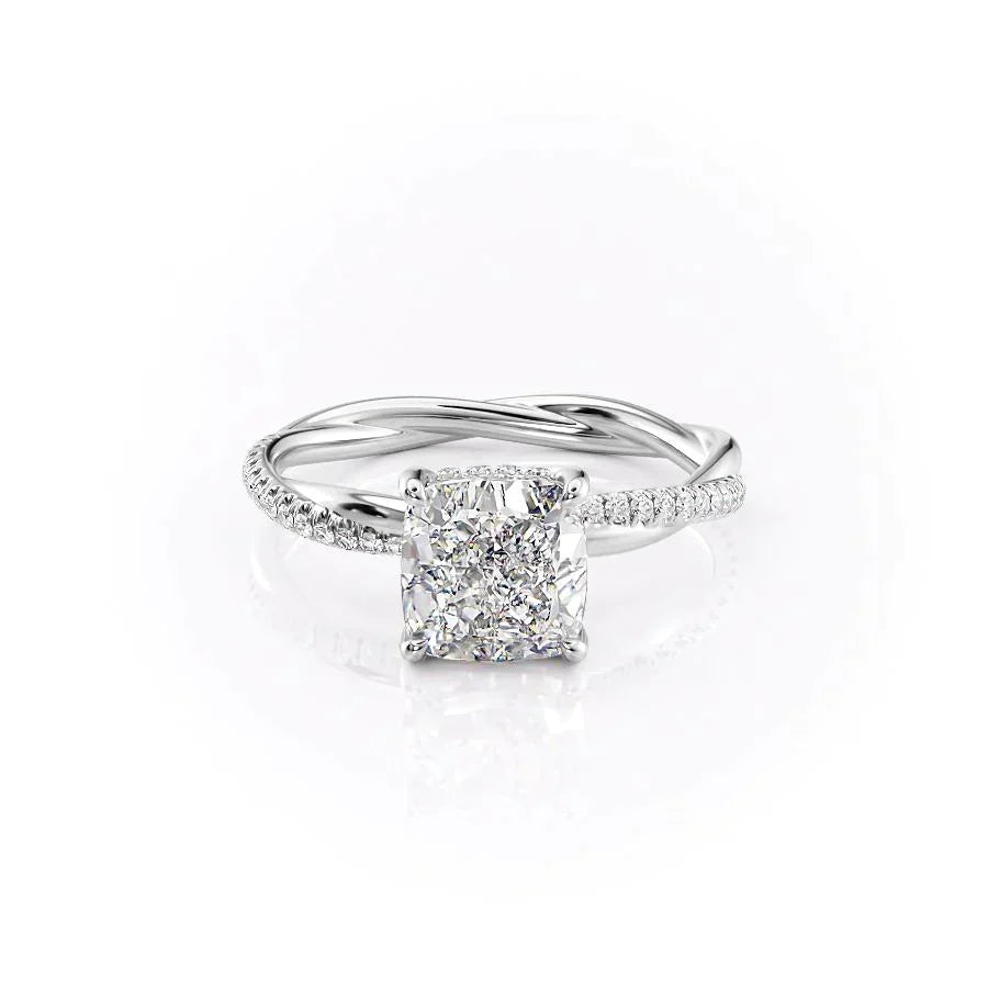 The Stacey Set  With A 4 Carat Cushion 18K White Gold Moissanite