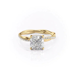The Stacey Set  With A 4 Carat Cushion 18K Yellow Gold Moissanite