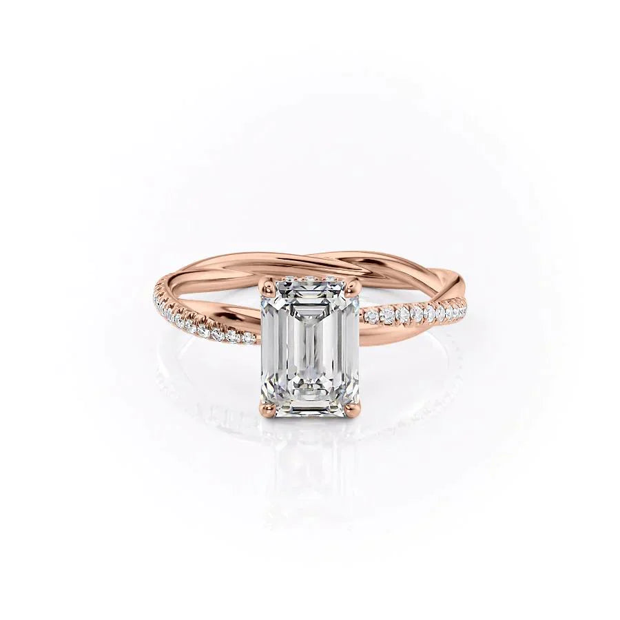 The Stacey Set  With A 2.5 Carat Emerald 14K Rose Gold Moissanite