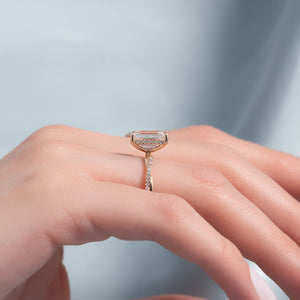 The Stacey Set  With A 3 Carat Emerald 14K Rose Gold Moissanite