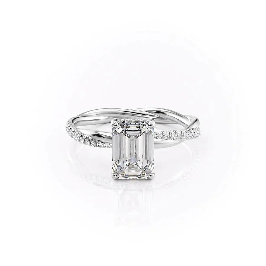 The Stacey Set  With A 2.5 Carat Emerald 14K White Gold Moissanite