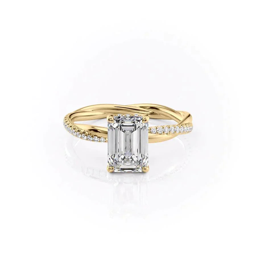 The Stacey Set  With A 2.5 Carat Emerald 14K Yellow Gold Moissanite