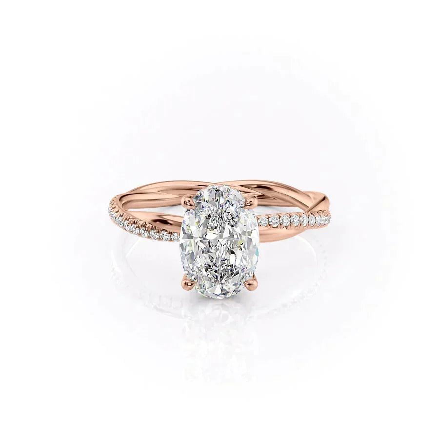 The Stacey Set With A 1 Carat Oval 14K Rose Gold Lab Diamond