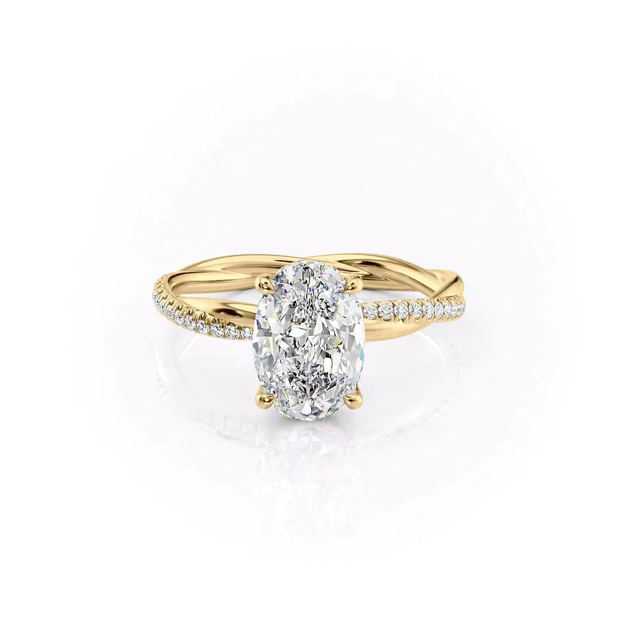 The Stacey Set  With A 2.5 Carat Oval 18K Yellow Gold Moissanite