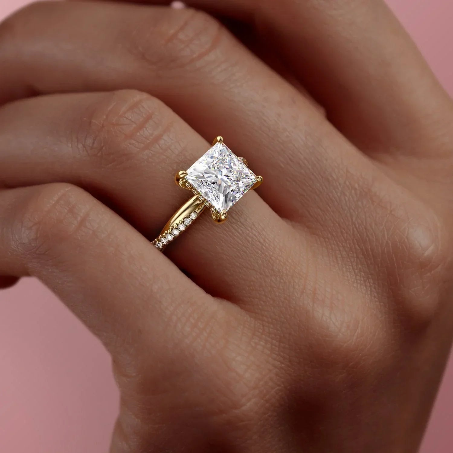 The Stacey Set  With A 2.5 Carat Princess 18K Yellow Gold Moissanite