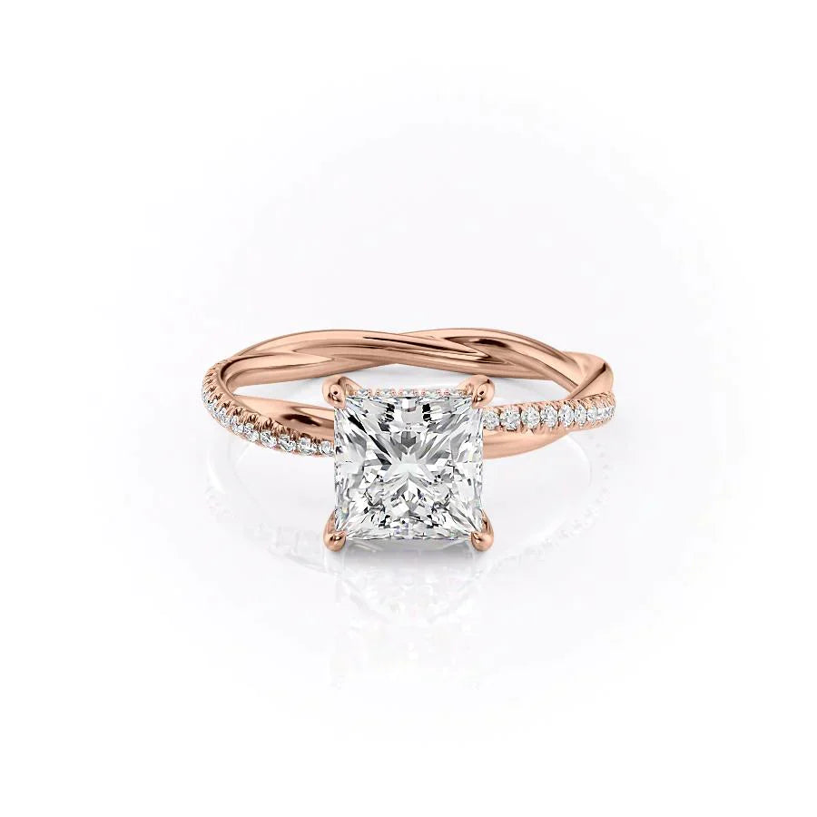 The Stacey Set  With A 5 Carat Princess 14K Rose Gold Moissanite