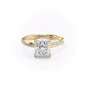 The Stacey Set  With A 4 Carat Princess 14K Yellow Gold Moissanite
