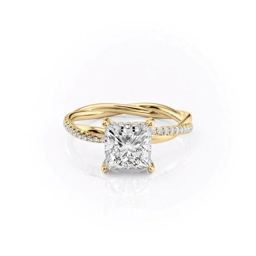 The Stacey Set  With A 2 Carat Princess 18K Yellow Gold Moissanite