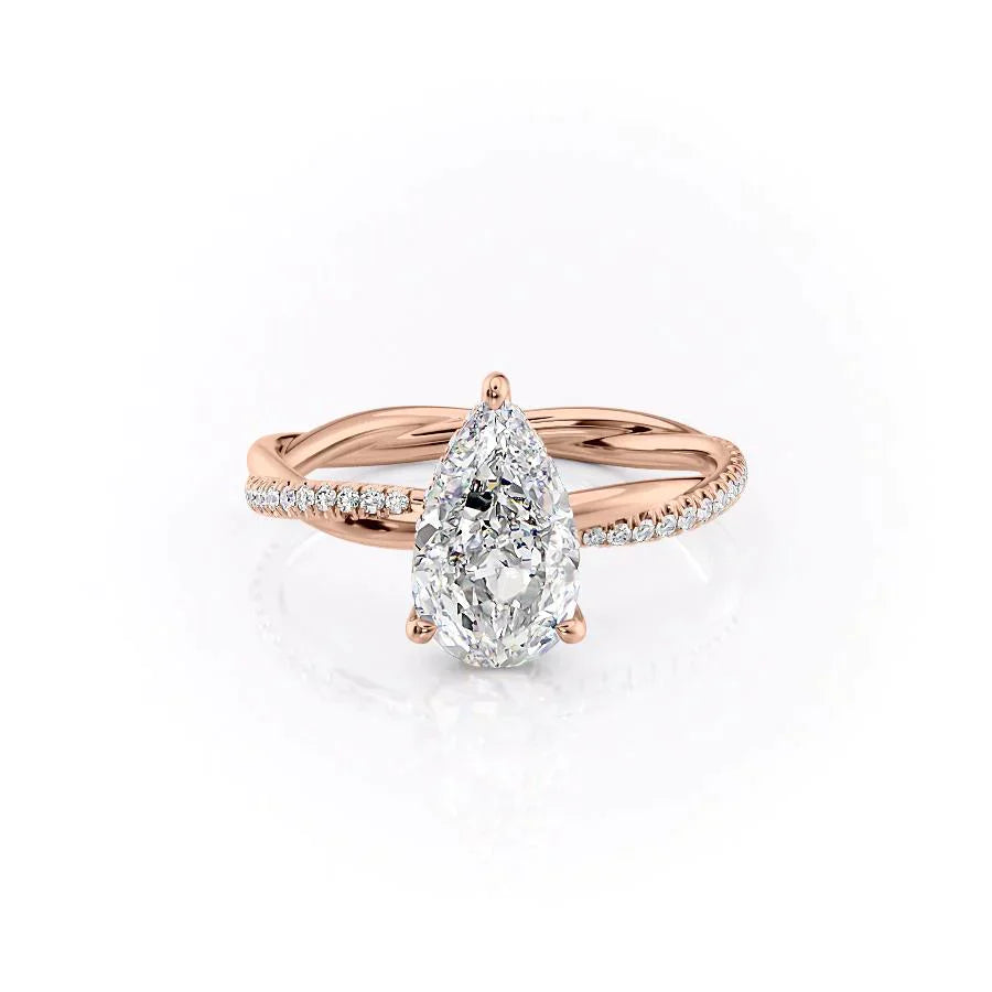 The Stacey Set  With A 3.5 Carat Pear 14K Rose Gold Moissanite