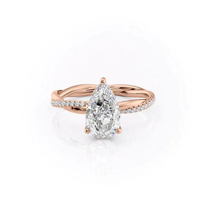 The Stacey Set  With A 3.5 Carat Pear 14K Rose Gold Moissanite