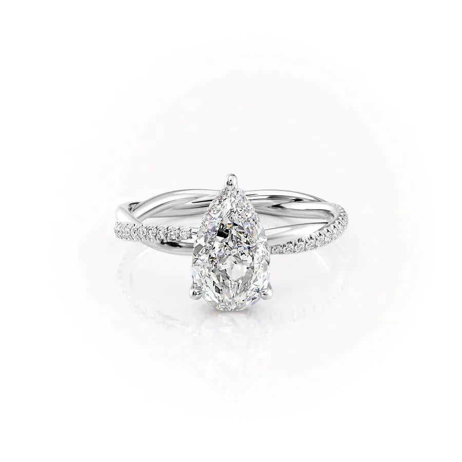 The Stacey Set  With A 1.5 Carat Pear 14K White Gold Moissanite