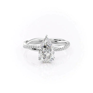 The Stacey Set  With A 1.5 Carat Pear 14K White Gold Moissanite