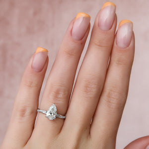The Stacey Set  With A 3 Carat Pear 18K White Gold Moissanite
