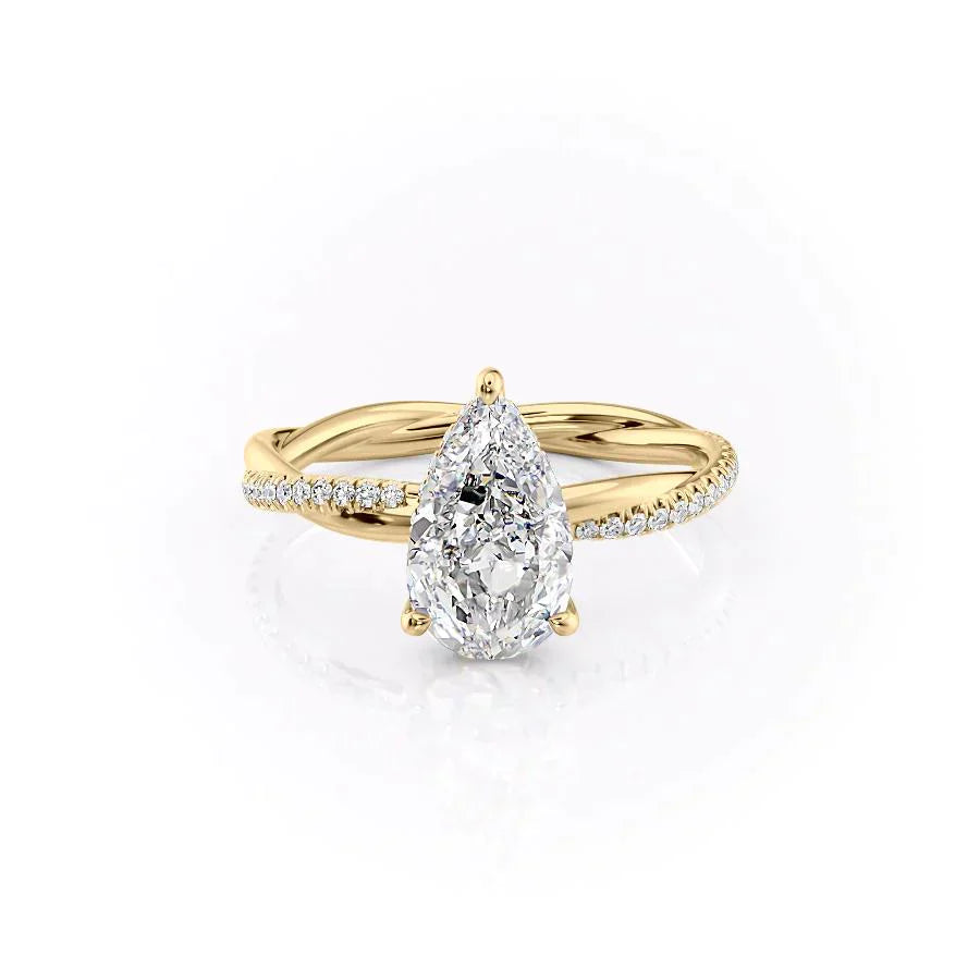 The Stacey Set With A 1 Carat Pear 18K Yellow Gold Lab Diamond
