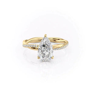 The Stacey Set With A 1 Carat Pear 18K Yellow Gold Lab Diamond