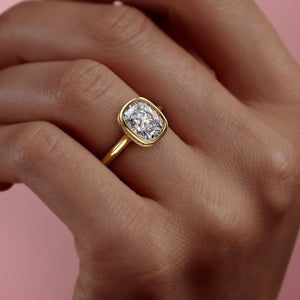 The Charlotte Set  With A 3 Carat E. Cushion 18K Yellow Gold Moissanite