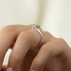 The Charlotte Set With A 2.5 Carat E. Cushion 14K White Gold Lab Diamond