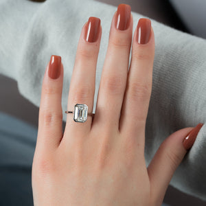 The Charlotte Set  With A 2.5 Carat Emerald 14K White Gold Moissanite