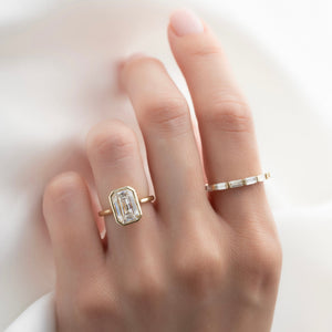 The Charlotte Set  With A 3.5 Carat Emerald 14K Yellow Gold Moissanite