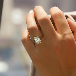 The Charlotte Set  With A 3.5 Carat Emerald 14K Yellow Gold Moissanite