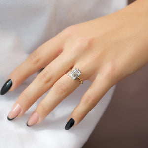The Charlotte Set  With A 3.5 Carat Emerald 14K Yellow Gold Moissanite