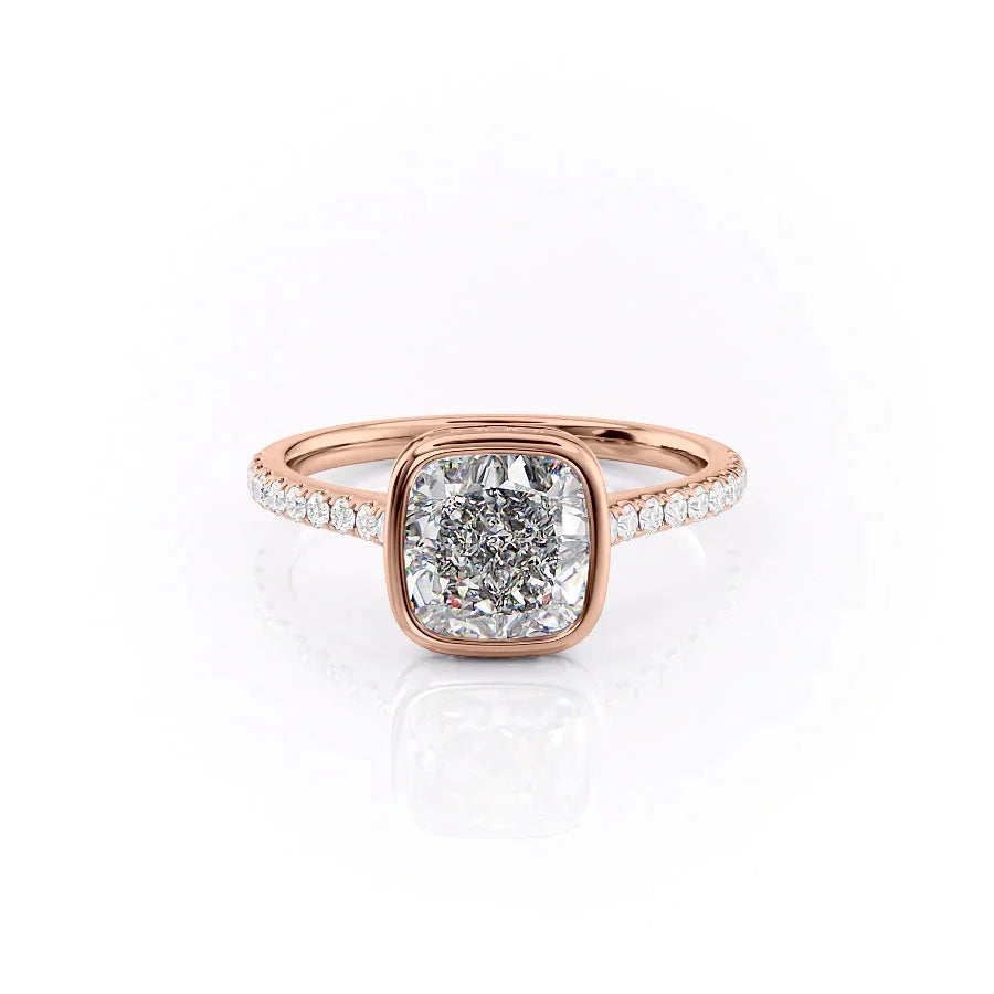 The Pave Charlotte Set With A 2 Carat Cushion 14K Rose Gold Lab Diamond