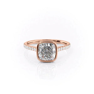 The Pave Charlotte Set  With A 4.5 Carat Cushion 14K Rose Gold Moissanite