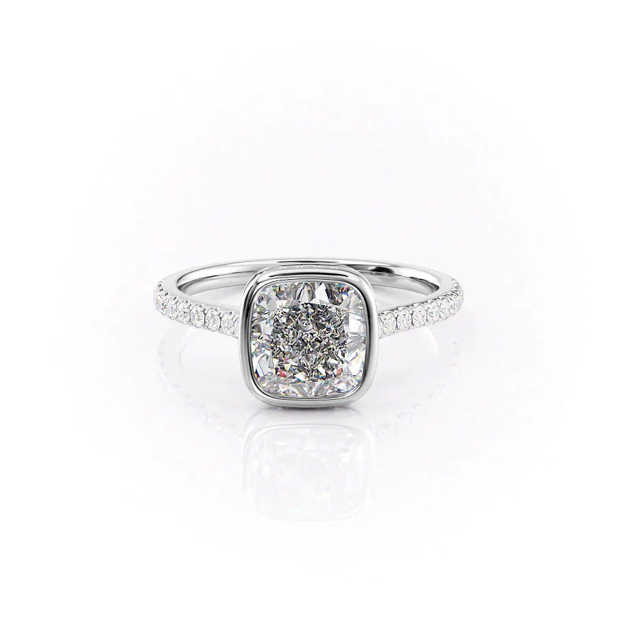 The Pave Charlotte Set With A 1.5 Carat Cushion 14K White Gold Lab Diamond