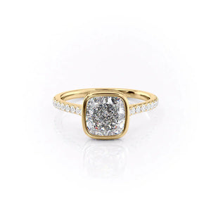 The Pave Charlotte Set With A 2 Carat Cushion 18K Yellow Gold Lab Diamond