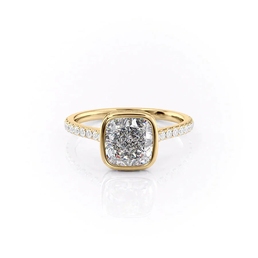 The Pave Charlotte Set With A 2.5 Carat Cushion 18K Yellow Gold Lab Diamond