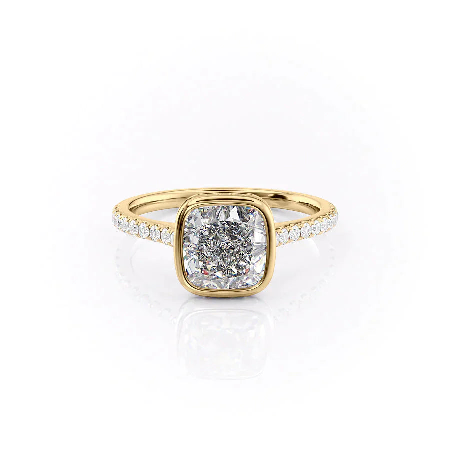 The Charlotte Set With A 2 Carat Cushion 18K Yellow Gold Lab Diamond