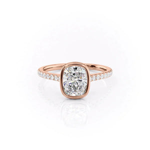 The Pave Charlotte Set  With A 1 Carat E. Cushion 14K Rose Gold Moissanite