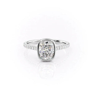 The Pave Charlotte Set With A 2.5 Carat E. Cushion 18K White Gold Lab Diamond