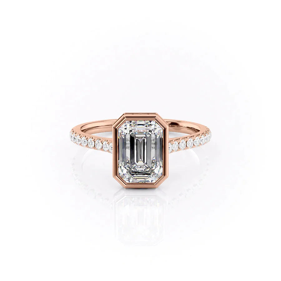 The Pave Charlotte Set  With A 2.5 Carat Emerald 14K Rose Gold Moissanite