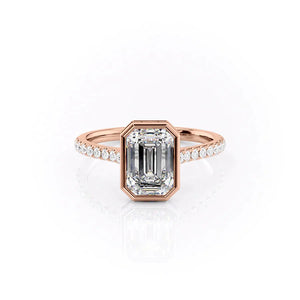 The Pave Charlotte Set  With A 5 Carat Emerald 14K Rose Gold Moissanite