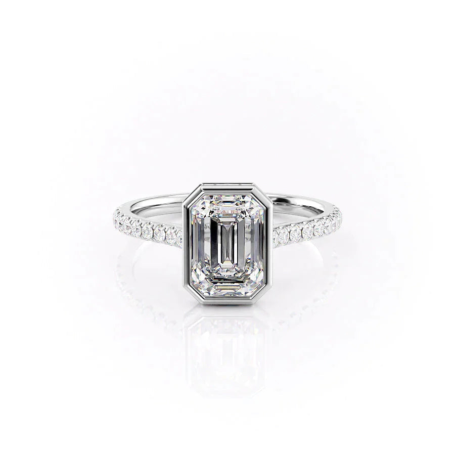 The Pave Charlotte Set With A 1.5 Carat Emerald 18K White Gold Lab Diamond