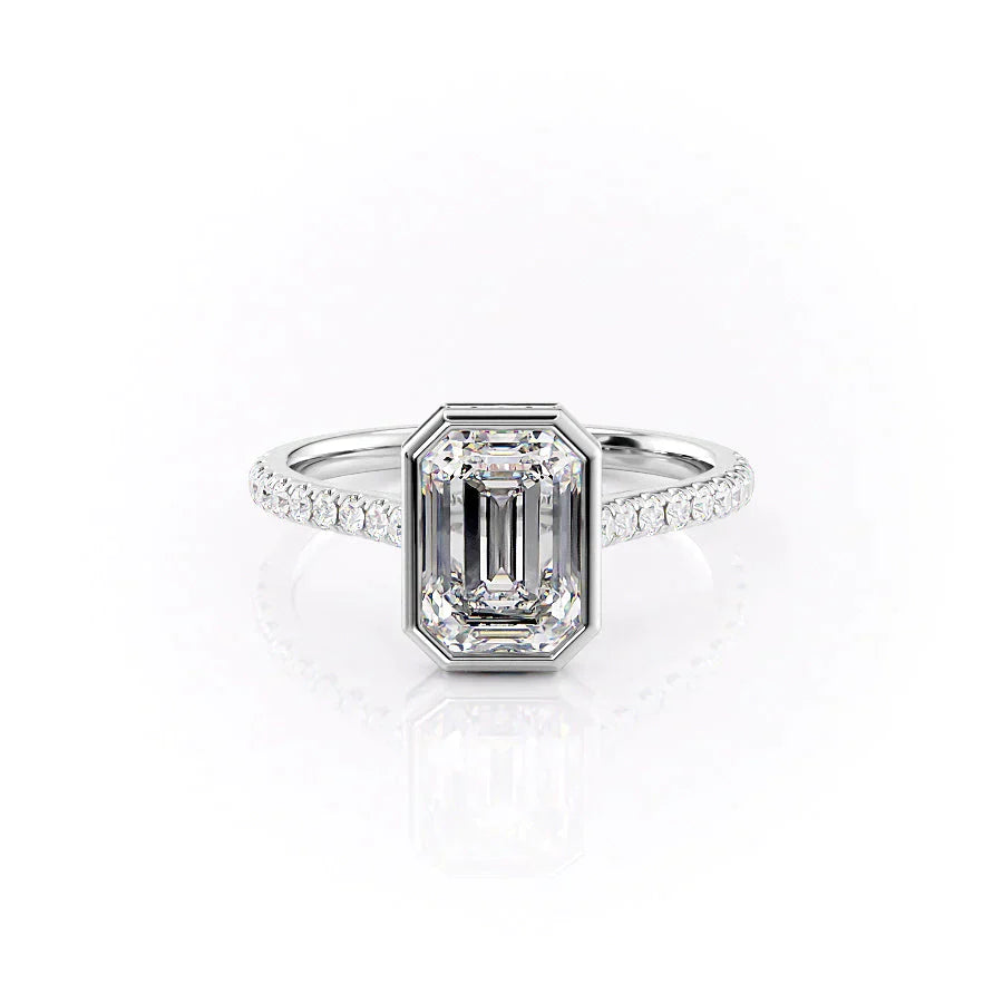 The Charlotte Set With A 3 Carat Emerald 14K White Gold Lab Diamond