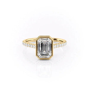 The Pave Charlotte Set  With A 2 Carat Emerald 14K Yellow Gold Moissanite