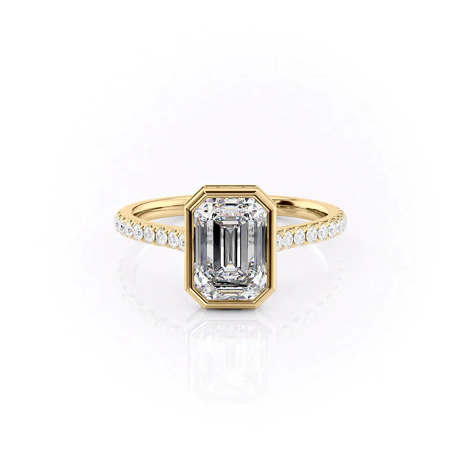 The Pave Charlotte Set  With A 4 Carat Emerald 14K Yellow Gold Moissanite