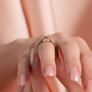 The Pave Charlotte Set With A 2 Carat E. Cushion 14K Yellow Gold Lab Diamond