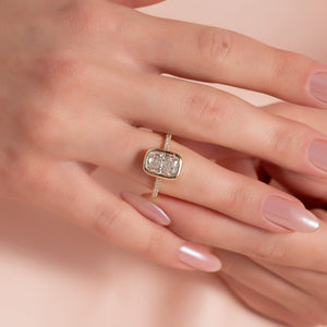 The Pave Charlotte Set  With A 2.5 Carat E. Cushion 18K Yellow Gold Moissanite