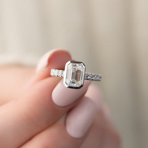 The Charlotte Set With A 2 Carat Emerald 14K White Gold Lab Diamond
