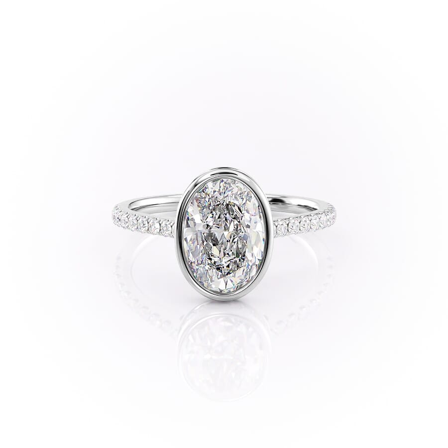 The Pave Charlotte Set  With A 1.5 Carat Oval 14K White Gold Moissanite