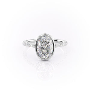 The Pave Charlotte Set  With A 1.5 Carat Oval 14K White Gold Moissanite