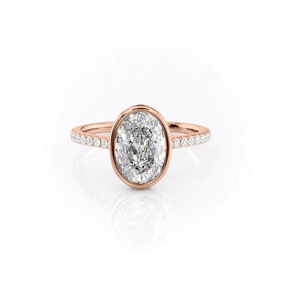 The Pave Charlotte Set With A 2.5 Carat Oval 14K Rose Gold Lab Diamond