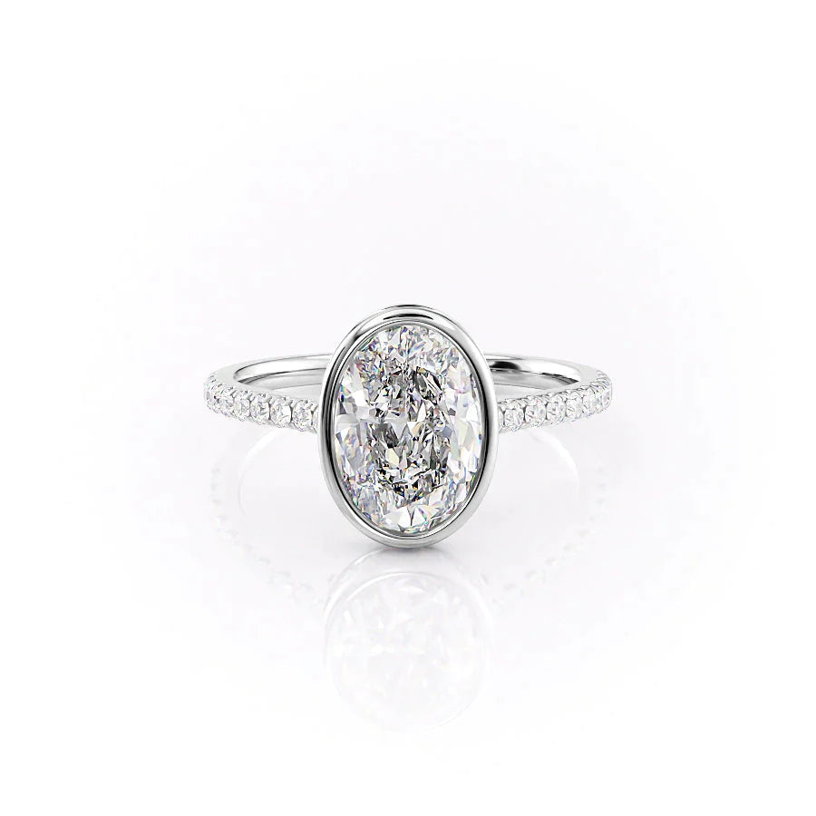 The Pave Charlotte Set  With A 1.5 Carat Oval 18K White Gold Moissanite